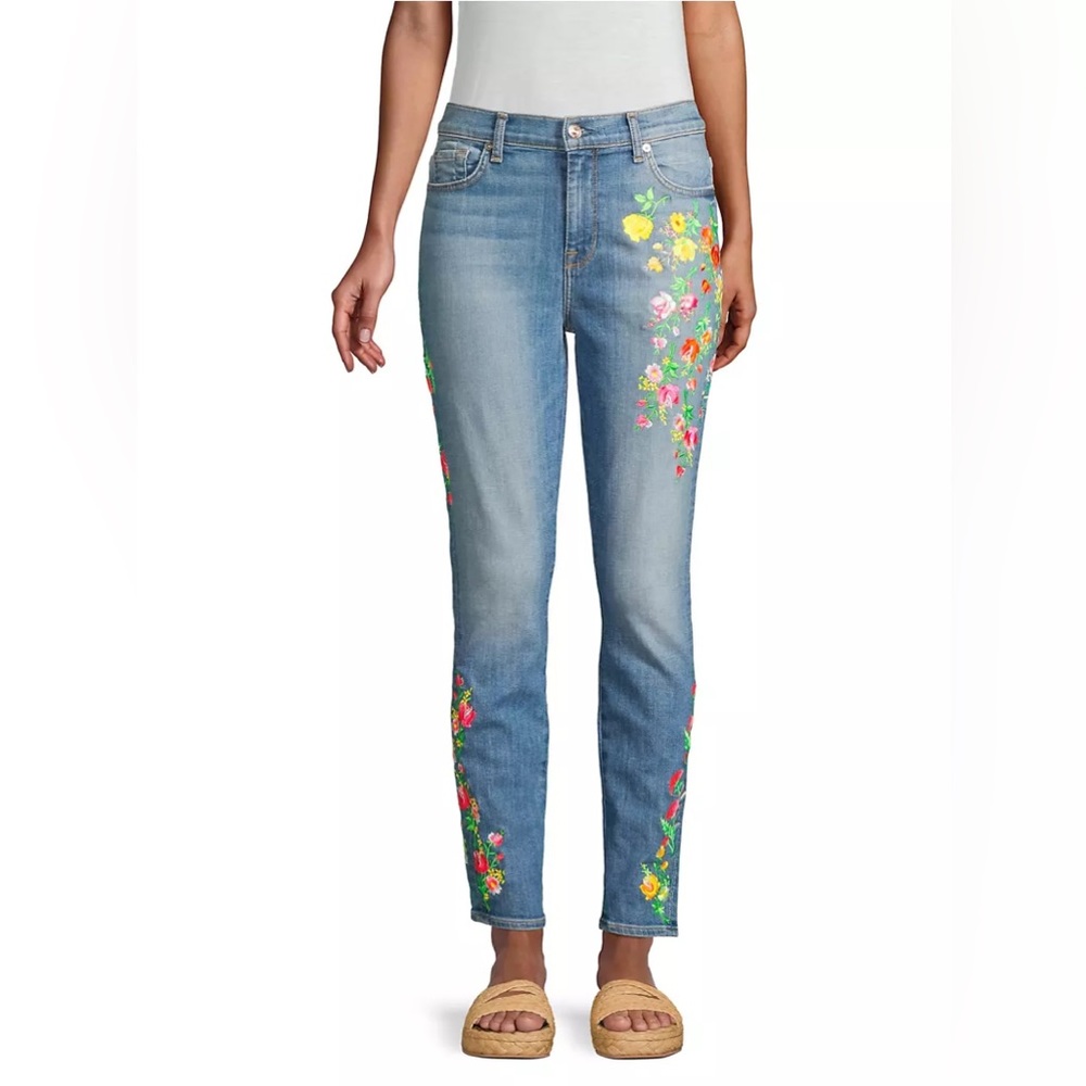 7 For All Mankind - 🌼 High-Rise Embroidered Floral Skinny Ankle Jeans